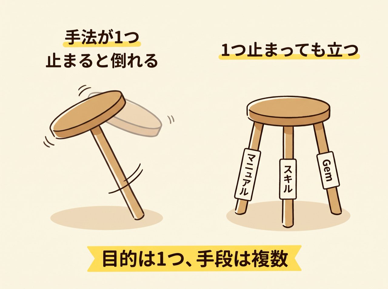 手法が1つだけの場合と複数ある場合の違い